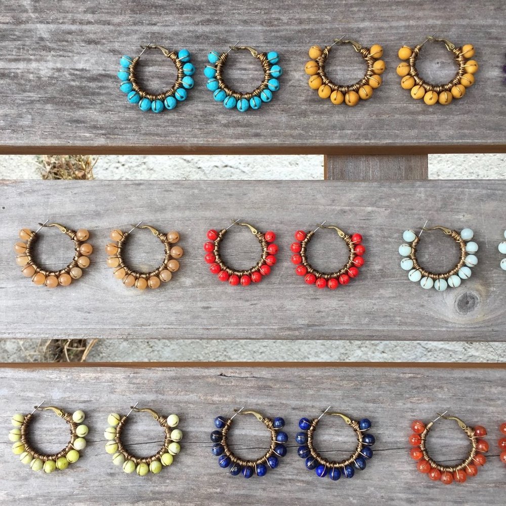 GYPSIANA 💎 GEMSTONE HOOP . SEMI PRECIOUS GEMS + BRASS . HANDMADE IN CALIFORNIA - Picture 8 of 16